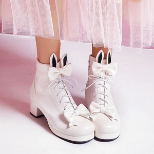 Big Size 48 Round Toe Cute Shoes High Chunky Heel Bunny Short <b>Booties</b> Ladies <b>Ankle</b> Boots Fancy Bowtie Cosplay Shoes - Product Image 5