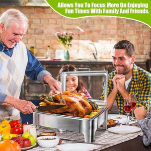 Hình chữ nhật 9 QT chafing món ăn với kính nắp tự chọn đặt thực phẩm hâm nóng cho các bên cho khách sạn & nhà hàng - Product Image 5