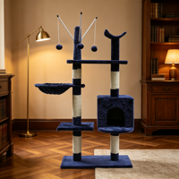 Arbre à chat multi-niveaux avec poteaux à gratter en sisal, hamac, niche pour chat et balles suspendues, grande tour pour chat d'intérieur pour chatons et chats