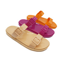 Pantoufles pour femmes Sandales à double boucle en gelée avec nœud Chaussures de plage plates d'été à la mode