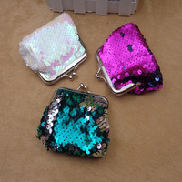 Vente chaude paillettes colorées porte-monnaie petits sacs d'argent avec fermoir à paillettes Double face Mini portefeuille de rangement pour les filles