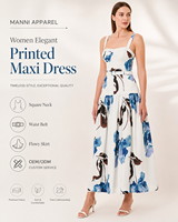 Fabricant de vêtements sur mesure OEM, robes à imprimé floral blanc et bleu, sans manches, taille haute, robes pour femmes