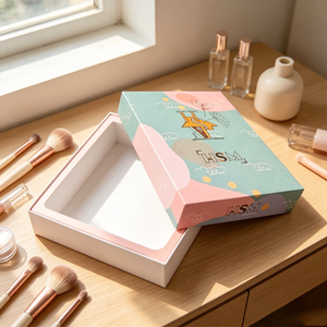 Boîte à base rigide et écologique avec couvercle plat, impression personnalisée, intérieur blanc impeccable |   Bordure rose douce avec marquage en relief |   Vide - Product Image 3