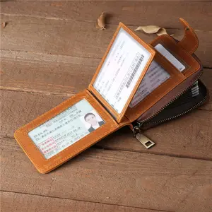 2024 yeni tasarım Vintage kahverengi çılgın at gerçek deri fermuar kart sahibi kart cüzdan tam tahıl hakiki inek deri para cüzdan