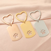 Porte-clés en acier inoxydable avec pendentif en forme de patte creuse, gravure personnalisée, anneau fendu en forme de cœur, pendentif métallique vierge, logo personnalisé, accessoire souvenir