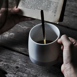 H.GravurePrint <b>Ceramic</b> <b>Mug</b> With Lid And Spoon Three Piece Set Matte Milk Glaze Solid Color Coffee Cup For Couple - Product Image 2