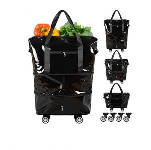 Factory Direct Sales Portable Foldable <b>Shopping</b> <b>Trolley</b> <b>Bag</b> with Wheels Geometric Pattern Supermarket Use - Product Image 1