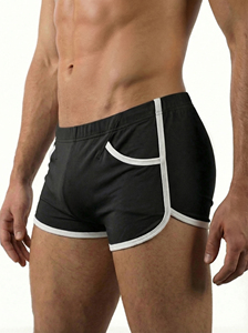 Pantaloncini da <span class=keywords><strong>uomo</strong></span> neri da 3 pollici con tasche curve bianche a doppio cucito, vita con doppio ago, in French Terry CVC traspirante, OEM - Product Image 2