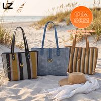 Tas Wanita LZ Factory Beach Woven PU, Tas Tote Besar untuk Liburan Musim Panas, Tas Selempang Bahu dengan Logo Custom, Tas Wanita