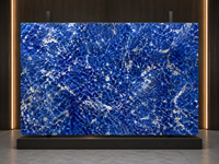 Dalle de marbre bleu cloisonné, pierre à veines bleues polie, panneau mural TV, plateau de lavabo, comptoir de bar, plateau de table ronde, plateau de console