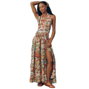Abito in cotone 100% con ricamo a specchio, costume da performance, modello aderente, con strascico a cappella, dettagli subtili a pezzi irregolari, top a tubino con spalle scoperte, taglio alto - Product Image 1