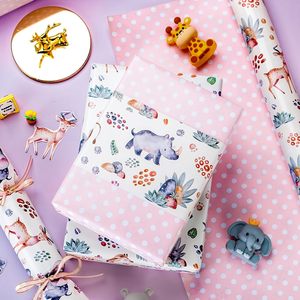 Papel de regalo para baby shower, papel de regalo de cumpleaños, papel de regalo rosa de doble cara para niña, papel de regalo con diseño de rinoceronte - Product Image 1
