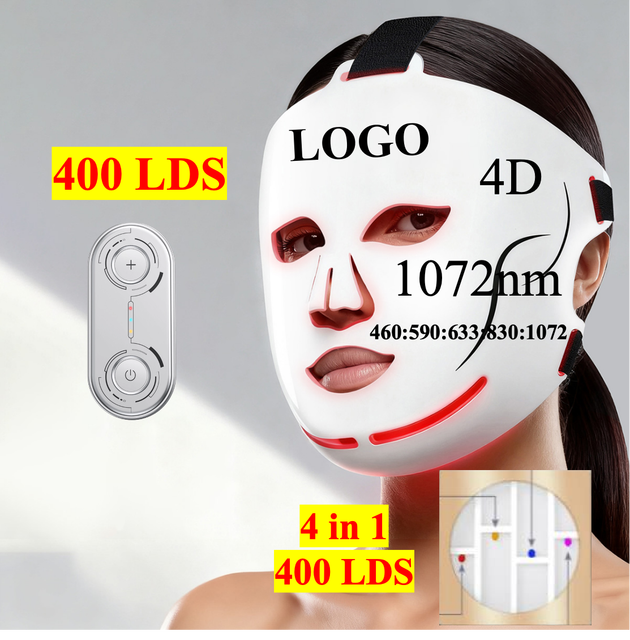 AQSHE New Medical Grade Wireless Control 3D 4 Wavelength 460 590 633 830 1072nm Red Light Therapy Face Red Light Therapy Mask
