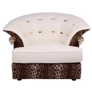 Design elegante moderno de couro branco, estampa de oncinha com leopardo dourado, braço de logotipo, único sofás para hotel, sala de estar, móveis