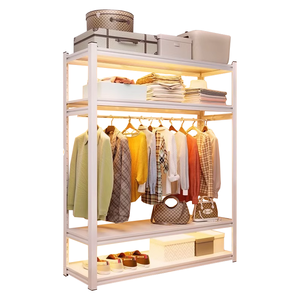 <b>Large</b> Capacity 4/5/6 Tier White Iron Powder Coated Coat Stand <b>Sliding</b> Curtain Dustproof Knocked-down Structure - Product Image 2