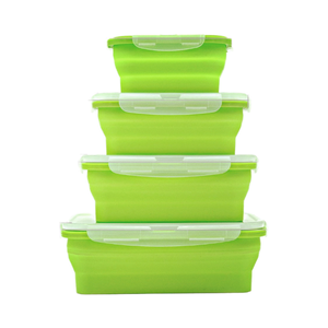 Set of 4 Square Silicone Collapsible Food <b>Storage</b> Containers Carved Tableware Use - Product Image 2