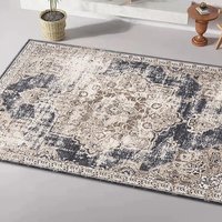 Tapis persan vintage, paillasson rétro vieilli, tapis en chenille gris imprimé, tapis carré en peluche pour salon, usage quotidien familial