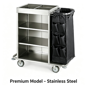 Carrito de Limpieza Multiusos para Conserjería, Carro de Limpieza Comercial con Soporte para Bolsas de Basura, Cubos Desmontables y Estante de Almacenamiento - Product Image 3