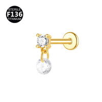 Pendentif goutte d'eau en alliage de titane F136 avec zircon, clou d'oreille, clou de lèvre, clou de cartilage d'oreille