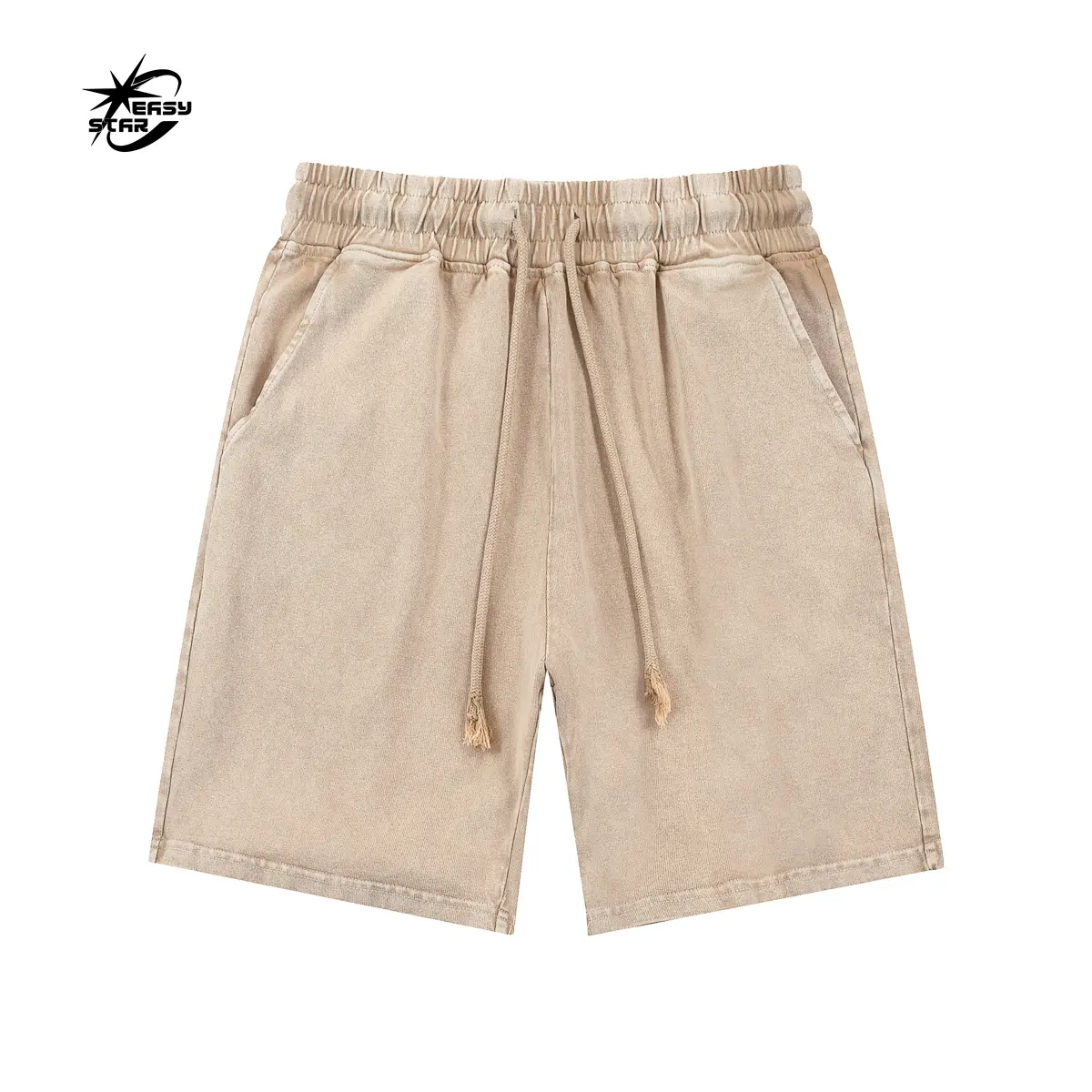 Unisex rohe Hem-Zugband Baumwollshorts Vintage Sonne verblasste Steinwäsche individuelle 3d-Puffdruck Säure-Wäsche Herren Sommerkollektion