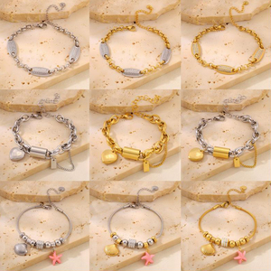 Bracelet de luxe bicolore en acier inoxydable, maillons dorés et argentés avec <span class=keywords><strong>plaque</strong></span> ovale en zircon cubique, étanche et anti-ternissement - Product Image 2