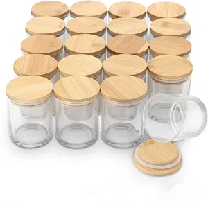 Hot Selling 6 OZ Round Empty Transparent Airtight Simple Glass Candle Jars With Wooden Lids