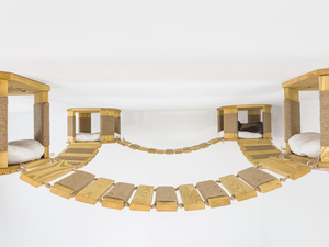 สนามเด็กเล่นเพดานแมวเฟอร์นิเจอร์บ้านสัตว์เลี้ยงไม้พร้อมสะพานปีนเขาชุด4ชุดชั้นวางเตียงไม้แมวไม้ผนังเปลญวน - Product Image 5