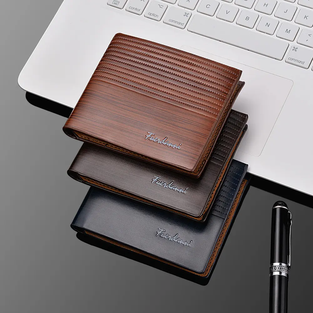 High Quality Pu Leather Card Holder Coin Purses Male Short Trifold Custom Logo Wallet For Men