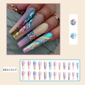Faux ongles brillants réutilisables de luxe, courts, personnalisés, en acrylique, à coller, pour femme - Product Image 2