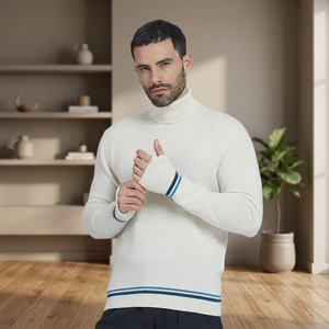 Suéter de Cachemira Ecológico Tejido a Mano PAOLO NERO Blanco, Hecho en Italia, Calibre 12GG, ODM, Anti-Pilling, para Hombre, Invierno - Product Image 3