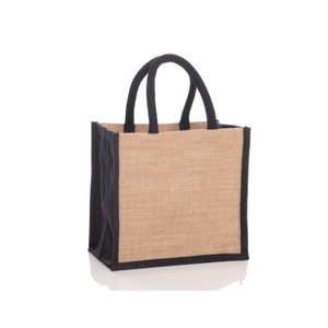 Sac fourre-tout en coton réutilisable et écologique, taille moyenne, avec garniture noire, poignée longue, logo personnalisé pour les courses - Product Image 1