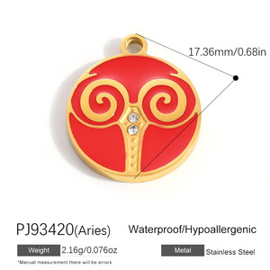 F049 Venta al por mayor de dijes de acero inoxidable chapados en oro de 18 quilates con diseño de gota de aceite y 12 signos del zodíaco para joyería y bikini - Product Image 3