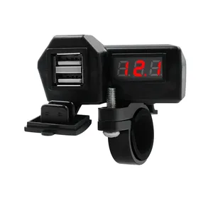 Rainproof 10V to 24V dual usb charger with voltmeter and switch