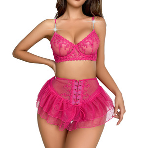 Ensemble de <span class=keywords><strong>lingerie</strong></span> érotique pour femme, dentelle rouge rose à volants, sous-vêtements super fins, <span class=keywords><strong>lingerie</strong></span> intime de <span class=keywords><strong>luxe</strong></span> non censurée - Product Image 5