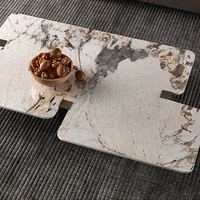 Table basse moderne en marbre blanc Mobilier de salon convertible avec motif carré pour bureau à domicile ou table à thé