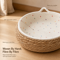 Panier rond pour chat en corde de coton tissé à la main avec oreilles, lit confortable et lavable pour chats et petits chiens