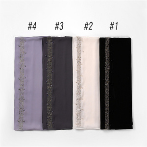 Châle en mousseline de soie de Malaisie Fibres durables délicates personnalisées fantastique perceuse à chaud strass tissu brillant couleur unie Hijab - Product Image 5