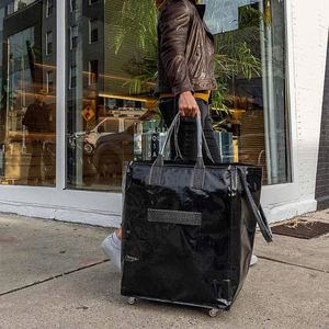 Factory Direct Sales Portable Shopping <b>Bag</b> with Wheels <b>Zipper</b> Closure Two Handles Foldable Polyester Grocery <b>Tote</b> - Product Image 6