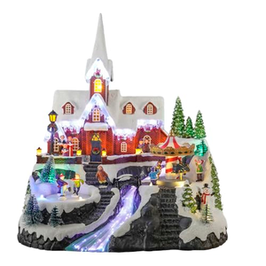 Wholesale Musical LED Light up Animated with Turning Skaters <b>Christmas</b> Village Houses for <b>Christmas</b> Decor and Gift - Product Image 1