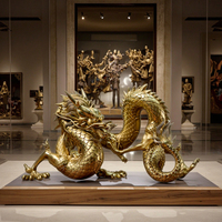 Statue de dragon de style chinois en métal moulé, gravée, découpée, imprimée, plaquée or, décoration d'intérieur, sculpture