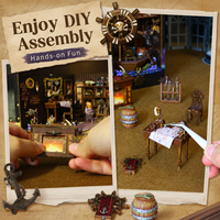 Kit de construction de maison de poupée miniature en bois Bateau Pirate avec lumière chaude, puzzle 3D en bois à insérer dans une étagère pour la décoration intérieure