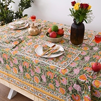 Nappe Rectangulaire en Coton Pur à Motif Floral Multicolore Style Imprimé au Bloc pour la Décoration de Cuisine et de Salle à Manger