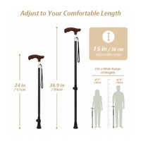 Canne de marche pliable légère en fibre de carbone, réglable, avec poignée en bois et finition scintillante