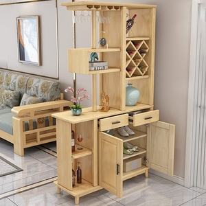 Meuble d'entrée en bois massif de style nordique, armoire de rangement multifonctionnelle pour le salon, avec portes et étagères - Product Image 3