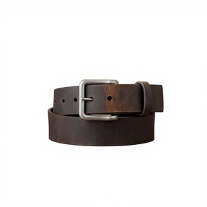 Ceinture pour homme en cuir de vachette vintage, avec boucle carrée en acier, écologique, imperméable, robuste, design 3D, haute résistance, pour jeans et bureau - Product Image 2