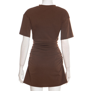 Viviblook D25DS590 Vestidos de Mujer de Color Sólido, Manga Corta, Plisado, Ajustado, Mini Vestido de Fiesta - Product Image 4