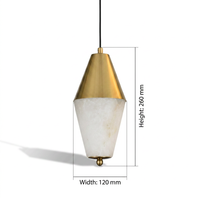 Suspension LED conique longue en albâtre naturel et métal doré brossé, petite, moderne, minimaliste et réglable pour salle à manger, chambre et bar
