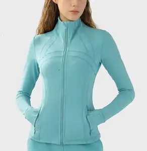 Wholesale high-quality zipper sports women yoga jacket fitness nylon spandex 4 way stretch high elastic long-sleeved tops