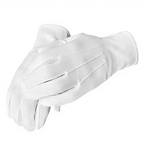 Gants en coton blanc de qualité supérieure, unisexes, à doigts entiers, pour uniforme formel, avec fermeture à bouton-pression réglable au poignet - Product Image 2