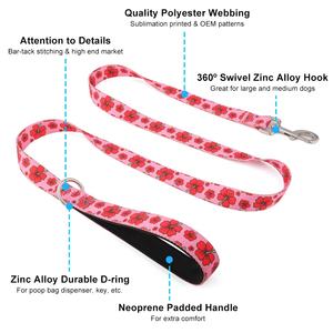 Collar de perro mascota de poliéster de color con patrón de logotipo personalizado en conjunto correa de perro mascota con relleno de neopreno suave en stock MOQ bajo de fábrica - Product Image 5